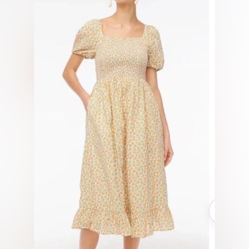 J Crew Peach Puff Sleeve Dress - L